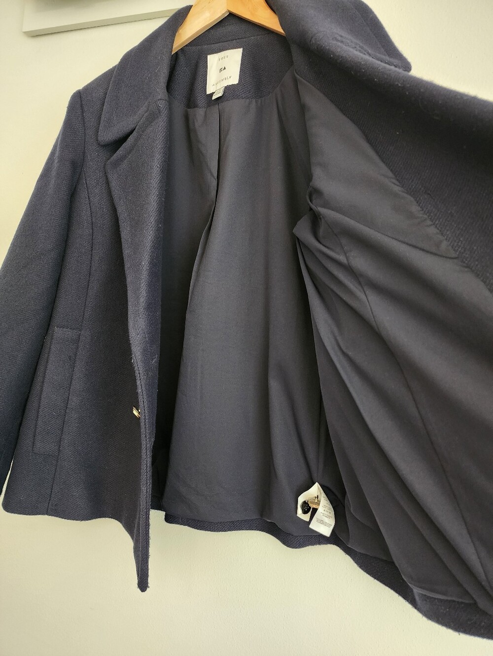 Classic Navy Blue Peacoat Double Breasted Tailored Jacket Wool Blend XL 16 18 - Picture 6 of 11